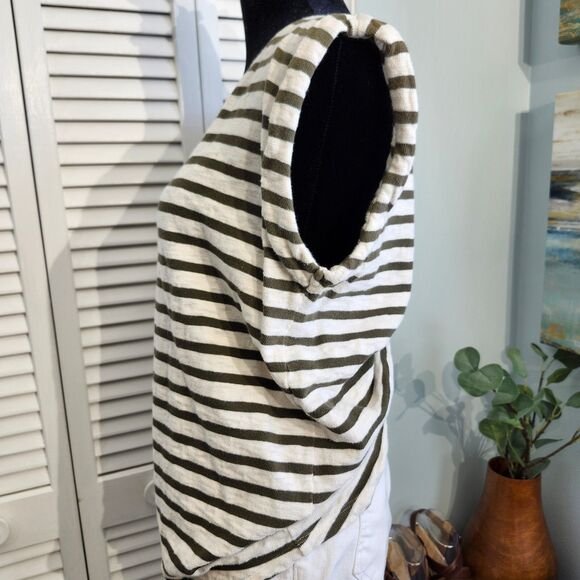 Liz Claiborne Women's Cap Sleeve Tee Army Green Striped 100% cotton Size Large - Picture 4 of 7